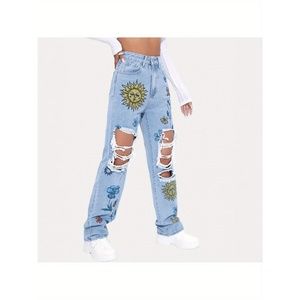 [High-Waisted Jeans] Durable Fabric Women's High-Waisted Jeans - Non-Stretch Den